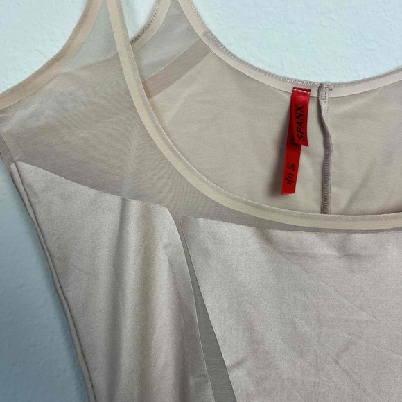 SPANX Haute Contour Open-Bust Mid-Thigh Shape BodySuit Sheer Beige Size Large - Picture 5 of 14